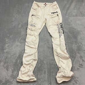 Smoke Rise Red Label Jeans Men XL Ivory Stacked Cargo Jeans